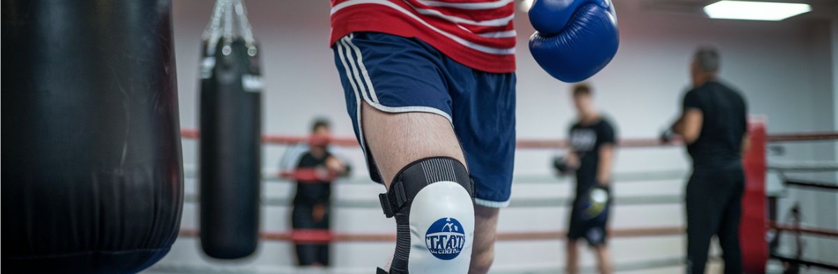 boxeur avec un protège-tibia sur le ring